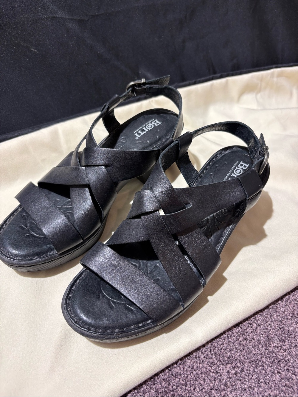 Born Black Leather Crisscross Slingback Sandals